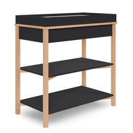 Dream On Me Owen Changing Table in Matte Black Vintage Oak, JPMA Certified, with Two Bottom Shelves for Storage