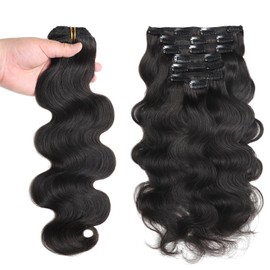 Loxxy Body Wave Clip In Hair Extensions Human Hair, Long 18 Inch Body Wave Seamless Clip ins Brazilian Human Hair Extensions Natural Black Color 120g 7 Pieces