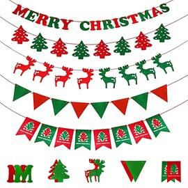 PUERHUACI Christmas Garland Banner, Christmas Decorations, 5 Pieces Christmas Decoration Set, Christmas Garland Decoration Banner, Christmas Red for Hanging, Merry Christmas Banner Bunting