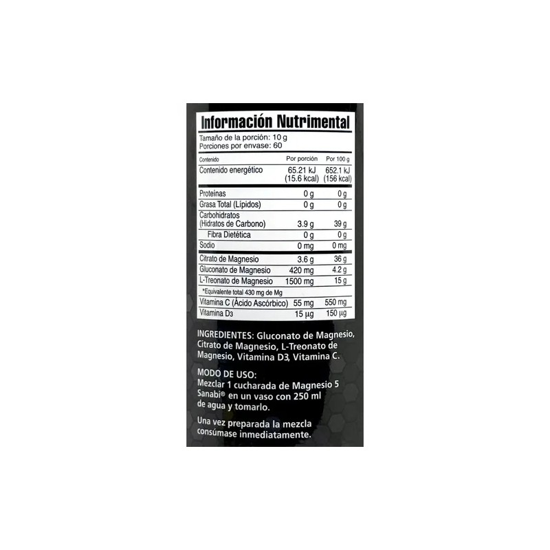 5 En 1 Gluconato Citrato L-treonato De Magnesio 600 G