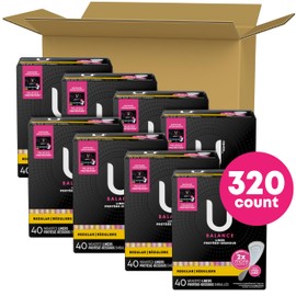 U by Kotex Balance Wrapped Panty Liners, Regular Length, 320 Count (8 Packs of 40) (Packaging May Vary)