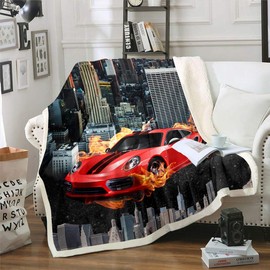 Homemissing Racing Car Fleece Throw Blanket Red Sport Car Sherpa Blanket for Kids Boys Girls Cool Speed Extreme Sport Comforter Cover Automobile Style Fuzzy Blanket for Sofa Bed,Single 50x60 Inch