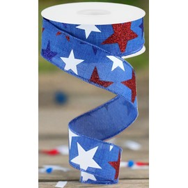Craig Bachman 1.5" Blue Royal Canvas Ribbon: Patriotic Stars (10 Yards) Gift Wrapping, Memorial Day, July 4th, Bow, Wreath Ribbon