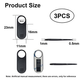 Garegce 3PCS Webcam Cover Slider for Privacy, Ultra Thin Web Privacy Camera Covers Stickers, Laptops Pad Devices Camera Cover Slider-Black-L