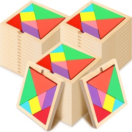 Shappy 36 Pieces Wooden Tangrams Puzzles for Students Party Favors Geometric Pattern Blocks Shapes Puzzle Brain Toys for Manipulatives Educational Activities Preschool Supply(Novelty Style)