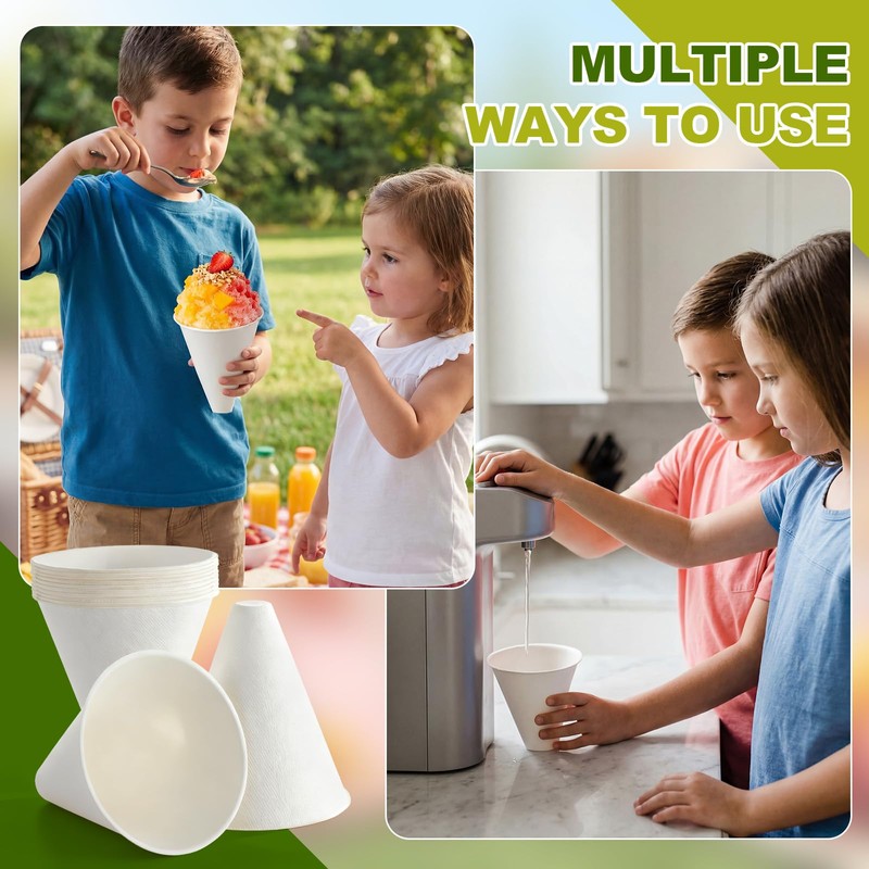 Roshtia 100% Biodegradable Ice Cream Cone Cups 6oz Compostable Sugarcane