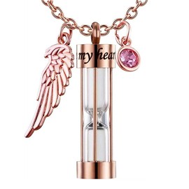CunYu Cremation Urn Necklace for Ashes Timeless Hourglass Memorial Pendant Keepsake Jewelry for Human Pet Ashes with 12 Birthstone Angel Wing (rose gold Hourglass)