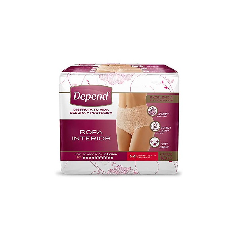 Depend Ropa Interior Mujer, Mediana, 10 Piezas
