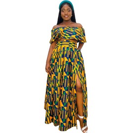 SHENBOLEN Womens African Print Skirt Top Set Ankara Clothing(Small,A)