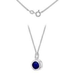 Tuscany Silver Women's Sterling Silver Dark Blue 5mm CZ 7mm x 11.5mm September Birthstone Pendant on Sterling Silver Curb Chain 46cm/18"