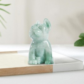 Artistone 2 Inch Natural Crystal French Bulldog Statue - Healing Crystal Art, Manifest Positivity Desk Decor for Pet Owners, Meditation & Anxiety Relief Gift - Green Aventurine