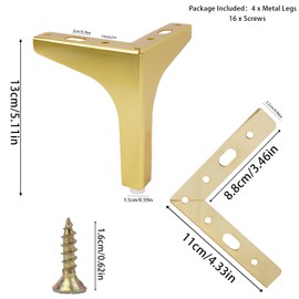 Zythrem 13cm / 5 Inch Metal Furniture Legs Set of 4 Gold Furniture Legs for Cabinet Heavy Duty Sofa Legs Modern Style Sofa Legs Triangle Furniture Feet DIY Replacement for Table Chair Bed Ottoman