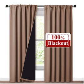 NICETOWN Full Blackout Curtains Thermal, Noise Reduction and Privacy Curtains for Patio Door, Black Lined Blackout Drapes with Rod Pocket, Taupe, 1 Pair, W52 x L84
