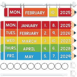 73Pcs Classroom Flip Calendar Bulletin Board Set with Holder for Teacher Classroom,Colorful Pencil Shaped Flip Calendar Cards of Year Month Week Date for Teacher Organization Preschool School Supplies