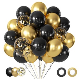 Black and Metallic Gold Balloons, 50PCS Black Gold Balloons Party Decorations 12 Inch Black Gold Confetti Balloons Party Balloons for Birthday,Graduation,New Years,Wedding Party Decorations