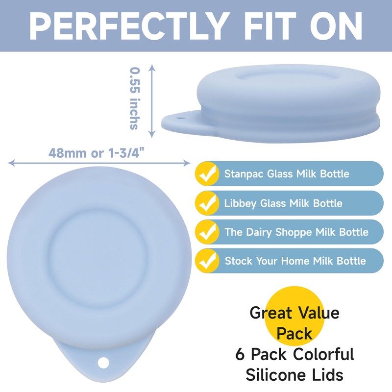 Purekra 6 Pack Silicone Glass Bottle Replacement Caps, 48mm Diameter