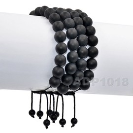 AD Beads Natural 8mm Gemstone Bracelets Healing Power Crystal Macrame Adjustable 7-9 Inch (Matte Black Onyx)