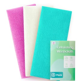 3 Pieces Exfoliating Washcloth Shower Towel African Net Sponge Japanese Wash Cloth Face Exfoliating Sponge Loofah Exfoliating Body Scrubber for Body Exfoliation (Rose Red,White,Green)