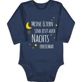 Shirtracer - Baby Bodysuit Long Sleeve Girl Boy - Sayings - Meine Eltern sind jetzt auch Nachts erreichbar, 1 Navy Blue