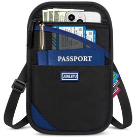 BKNOOU Neck Wallet Passport Holder for Travel, Neck Pouch Travel Wallet with Rfid Blocking, Lightweight Passport Wallet with Strap, Anti Theft Travel Documents Organizer Travel Pouch for Women and Men