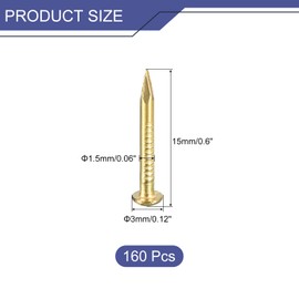 QUARKZMAN Pack of 160 Brass Nails 1.5 mm x 15 mm (DxL) Tiny Brass Nails Hardware Nails Small Nails for Wood DIY Decorative Boxes Household Accessories Brass Clay