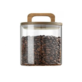 Glass Food Storage Containers, Clear Decorative Organizer Bottle Canister Pantry Jar with Air Tight Wooden Lid, Glass Jar With Lid for Coffee Bean Candy Cookie Noodles Nuts Spices etc, 27oz/800ml