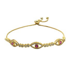 Ornaland Evil Eye Cubic Zirconia Slider Bracelet for Women 18K Gold Plated Marine Blue Evil Eye Adjustable Tennis Chain Bracelet Jewelry Gift for Women