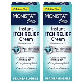 Monistat Crema instantánea para aliviar la picazón para mujeres, cuidado de la picazón femenina de máxima fuerza, 1 oz, paquete de 2