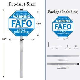 Danoib 2 Pack FAFO Security Signs, 12” x 12” Aluminum Home Security Signs with Stake, Protected By FAFO Security Sign, Anti-Rust, Waterproof, UV Protected, Strong & Sturdy, Easy Install