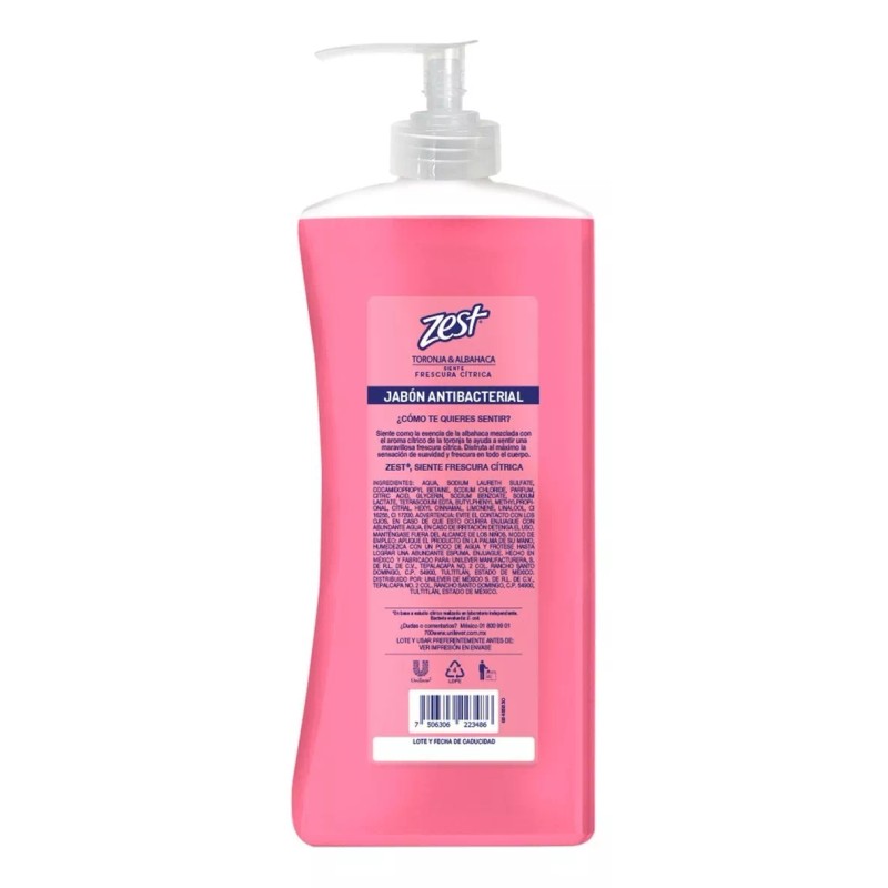 Zest Jabón Líquido Zest Para Manos Toronja Y Albahaca 532ml