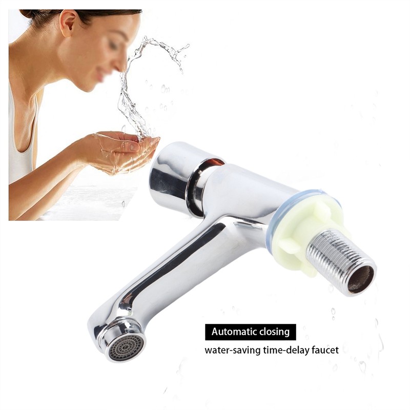 Public Ktchen Bathroom Chrome Plated Self Closing Water Saving Time