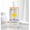 Mugzan Good Morning Sunshine Frosted Glass Can W/ Bamboo Lid