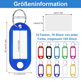 HIQU and HIST Key Fob Plastic Key Tags with Loops, 100 pieces, 10 colours