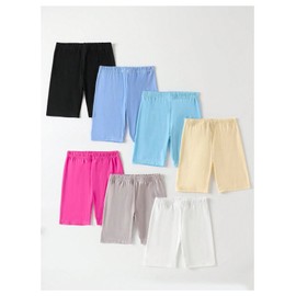 SweatyRocks Girl's 7 Pack Yoga Short Elastic High Waist Knee Length Bike Shorts Multicolor 12Y