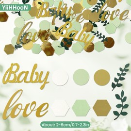 400 Pcs Greenery Baby Shower Confetti, 2 Style Sage Green Table Scatter, Boho Love Theme Party Confetti Glitter Confetti Birthday Table Decorations for Wedding Birthday Party Supplies