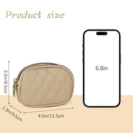 Energather Change Purse for Women, PU Leather Coin Purse Coin Pouch with Keychain, Zipper Mini Small Wallet for Change Coin Cards (Beige)