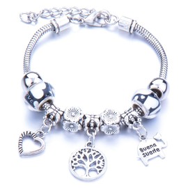 LuLiyLdJ Women's Bracelet Stainless Steel Chain Bracelet with Beads and Crystal Pendant, Stainless Steel