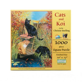 SUNSOUT INC - Cats and Koi - 1000 pc Jigsaw Puzzle by Artist: Chrissie Snelling - Finished Size 20" x 27" - MPN# 59582
