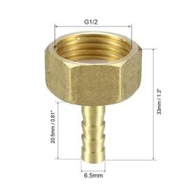 sourcing map 6.5mm Barbed Brass Hose Connector Adapter x G1/2 Female Thread