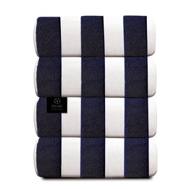 Organix Cabana Striped Beach Towel 30"x60", Large Highly Absorbent Pool Towels, Ringspun Cotton 4 Pack Bathroom Towels, Adult Luxury Beach Towels, Quick Dry Lightweight - Navy