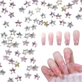 Yowodana Nail Parts, Stars, Set of 100, 3D 3D, Stars, Colorful Nail Stones, Cute, Glitter, Nail Decoration Parts, DIY Crafts, Handmade