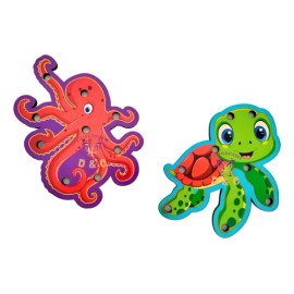 Juego Didáctico Enhebrar Animales Marinos Montessori Madera Arca México                                                                               