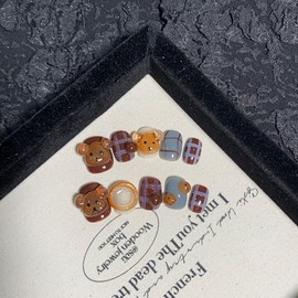JIEADJIE Press On Nails (100% Handmade),Short-Medium T,Handmade Painted Nail Art by Nail Technician,Daily Version (3D Bear, Small)