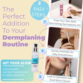 Snail Mucin Hydrating Serum for Post-Dermaplaning – Korean Beauty Skincare to Soothe, Hydrate & Renew Skin After Face Razors & Dermaplaning Tools – Ideal For Dermplane and Daily Routine