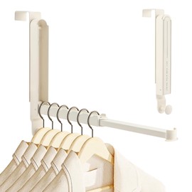 HONUTIGE Over The Door Clothes Hanger, Foldable Travel Hanger with Retractable Rod Metal Over The Door Clothes Drying Rack for Laundry Coat Towels Hanging Rack Bathroom Door Hanger, 1 Pack, White