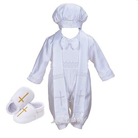 Cinda 3 Piece Boys Satin Christening Romper Hat Scarf and Shoes 9-12 Months
