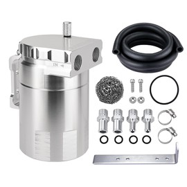 EVIL ENERGY Oil Catch Can, 300ML Baffled Oil Can, Universal Aluminum Air Oil Separator Breather Tank with 3/8" ID 5FT NBR Fuel Hose Kit