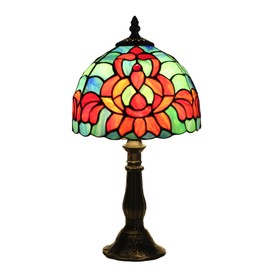 VIBRIL Tiffany Table lamp for Bedroom Bedside Night Light, Colored Glass lamp for Living Room, Size 8x8x15 inches, Reading lamp for Office