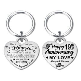 Fetiger 19th Wedding Anniversary Keyring for Him Her, 19 Year Anniversary Keyring Gifts for Wife Husband, Happy 19th Anniversay Keyring for Couple
