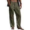Puimentiua Mens Linen Pants Elastic Waist Drawstring Loose Fit Casual